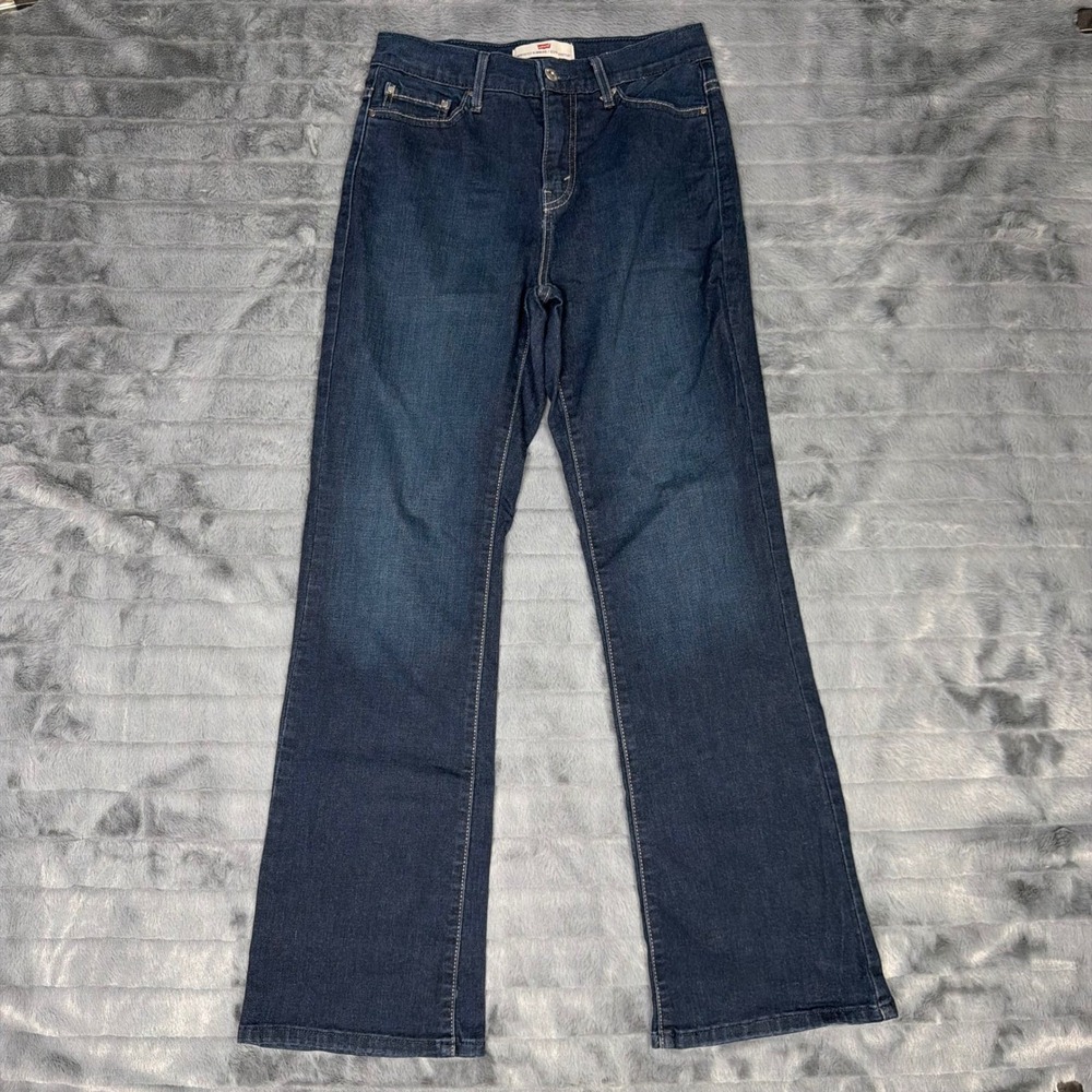 Levis 512 Perfectly Slimming Bootcut Jeans Dark Wash Rhinestone Back Pocket 8M